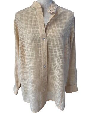 Jones New York Signature Beige Semi-Sheer Checkered Button-Up Blouse Size 1X